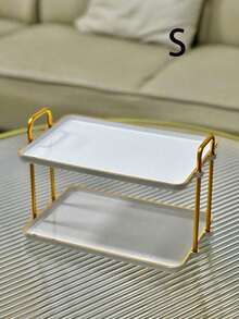 SHEIN 1pc Double Handled Double-Layer Square Tray For Wedding, Dining Table, Party, Cake, Modern Serving Tray For Home Use,Kitchen,Christmas Gift - White - View 9