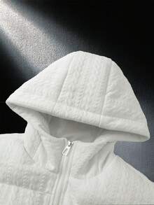 Manfinity CasualCool 男士秋冬针织提花连帽绗缝长袖羽绒服，宽松休闲舒适，男友礼物，街头风 - 白色 - 查看 6