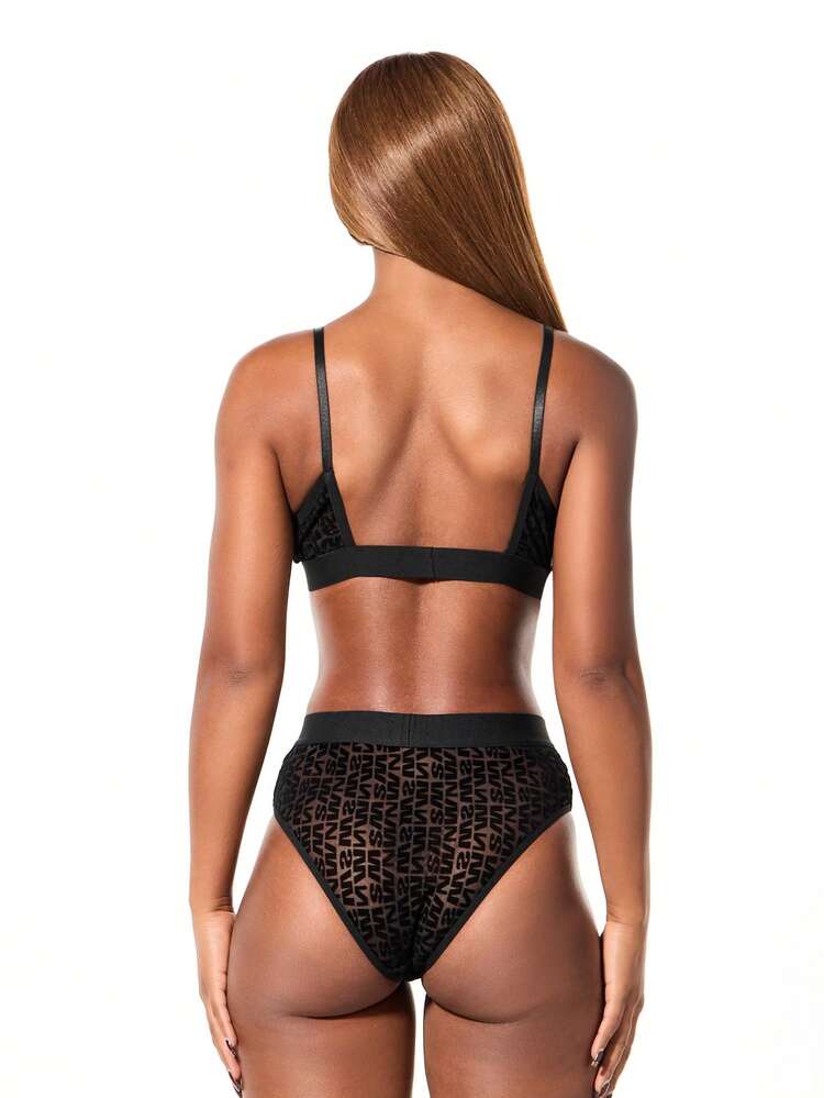 SUMWON WOMEN Mesh Flock Pattern Bralette With Strappy Design