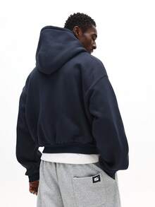 SUMWON 拉链连帽衫，纽约贴花细节，适合冬季休闲街头服饰 - 藏蓝色 - 查看 2