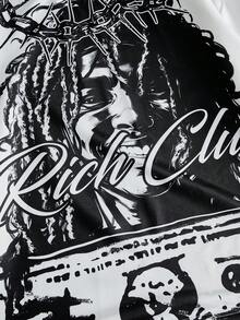 PAVTROS 男士街头风格图案 T 恤，嘻哈人物与深色街头服饰图案，适合音乐节、休闲外出、男朋友/丈夫礼物、周年纪念礼物、喇叭袖长袖 T 恤 - 黑與白 - 查看 2