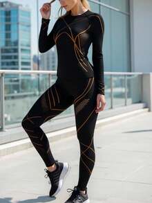 Innovista Conjunto de ropa deportiva sin costuras, de alto soporte, de secado rápido, adecuado para uso diario, yoga, pilates, entrenamiento HIIT, de la oficina al gimnasio, mallas, ropa estructurada de otoño, camiseta de manga larga, mallas con protección UV, cómodo, funcional, malla transpirable, control de abdomen, compresión y moldeado, adecuado para ejercicio aeróbico, correr, deportes al aire libre, ropa deportiva de otoño e invierno, diseño a rayas