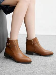 CUCCOO BIZCHIC Giày bốt ngắn đế dày chống trượt mũi tròn kiểu Âu Mỹ cổ điển mới cho nữ, Giày bốt Chelsea màu nâu, Giày bốt cổ ngắn - màu nâu - Xem 9