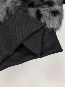 Amplova 秋冬女士时尚不对称领仿皮草豹纹夹克 - 灰色 - 查看 10