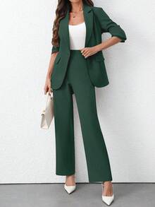 EMERY ROSE 女士简约缺口领西装外套和裤子套装，适合秋季通勤