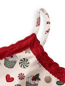 Y2Kool Amafemora 裸色与红色撞色圣诞星、爱心、纸杯蛋糕、拐杖糖、饼干印花Y2K街头风两件套蕾丝拼接套装，适合秋冬季、居家聚会、节日、圣诞节、日常穿着。可爱两件套，樱桃图案女装，可爱套装，女士可爱两件套。 - 彩色 - 查看 4