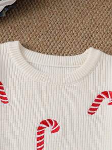 SHEIN Girls Christmas Themed Long Sleeve Top And Red Skirt Sweater Set - Beige - View 9