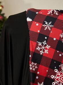 SHEIN EZwear 2025 圣诞新款百搭针织连衣裙，红色格子和雪花印花，松紧腰，短款，适合休闲、派对、节日、家居服，加大码 - 彩色 - 查看 6