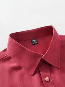 Manfinity Nomadique 男士西部牛仔风格休闲长袖衬衫 - 酒紅色 - 查看 5