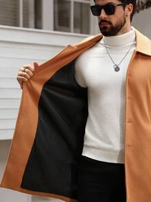 Manfinity Homme Men's Solid Color Pocket Long Sleeve Coat Jacket Men Coat Men Outerwear Fall Clothes For Men Camel Coat Men Men Overcoat - Orange - View 5