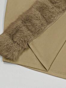 Lyxana Áo choàng Poncho buộc cổ lông giả cao cấp cổ điển dành cho nữ, mùa thu/đông - Màu Khaki - Xem 8