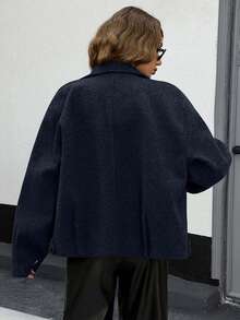 EURMUSE Buttom Detlied Overcoat, Business Wear - Navy Blue - View 2