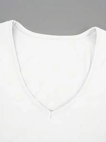 女式休闲纯色基本款羊毛 V 领 T 恤 - 白色 - 查看 6