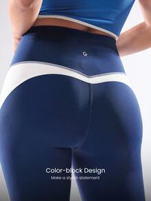 GLOWMODE 26" Powersculpt™  Shine Stretchy Breathable High Compression Quick-Dry Color Block Leggings Training Running Outdoors Daily Active Wear Spring Summer - Dark Blue - View 3
