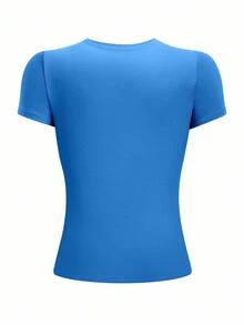 INAWLY 女士修身圆领T恤，天蓝色短袖上衣 - 藍色 - 查看 2