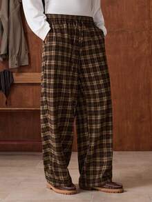 SWAVVY Men's Elastic Waist Drawstring Casual Straight Loose Fit Pants - Khaki - View 4