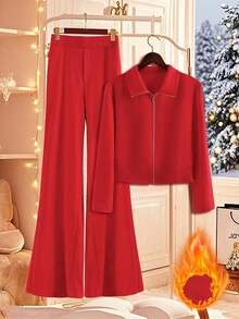 GlowEve CURVE Bộ 2 món cỡ lớn, hơi cay, ôm vừa vặn, tối giản, trí tuệ, thoải mái, đa năng, phối đồ cho Giáng sinh và ngày lễ tình nhân - Đỏ - Xem 1