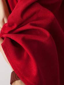SHEIN Tween Girl Color Block Puff Shoulder Long Sleeve Peter Pan Collar Button Front Dress - Burgundy - View 7