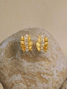 Opalesca 女士圈形耳环，服饰，复古风，婚礼/新娘配饰，仙女风/仙子风，珍珠，金属质感/纹理，秋冬，优雅，适合妈妈/女士/女孩/母亲，高级，复古，叠戴 - 金色 - 查看 3