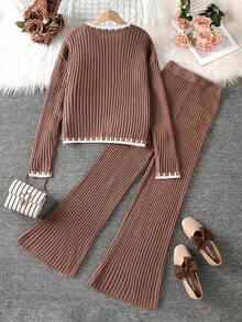 Sparklyn Teen Girl Contrast Trim Crew Neck Long Sleeve Top And Flare Leg Pants Sweater Set Girls Sweater Sets Teen Girl Brown Set Tweens Two Piece Set Teen Two Piece Long Sleeve Set Breezy Girl Knit Set Teen Pants Suit 15 Years Old Girls Pants Suit Teen Women 2 Piece Pants Suits Girls Sweater Sets Teen Girl Brown Set Teen Two Piece Long Sleeve Set Sweatshirt Straight Pants Suit Girl Knit Set Girls Sweater Sets Teen 3 Piece Set Teen Girls Sets Girl Winter Clothes Girl Knit Set - Brown - View 2