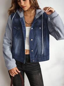 EMERY ROSE 女士連帽牛仔夾克,2合1設計 - 藍色 - 查看 8