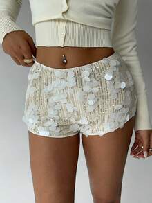 Aloruh Women's Fashionable Sexy Sequin Low-Waist Shorts