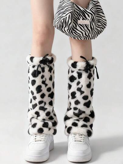 Kawaii 1 Paio di Calzini Riscaldatori per Gambe Carini a Forma di Cervo, Calzini Riscaldatori Oversize Morbidi e Pelosi in Stile Y2K, Aderenti e alla Moda, Adatti per Uso Quotidiano, Autunno/Inverno, Vacanze e Feste