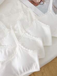 4pcs/Set Girls' Minimalist White Comfortable Camisole Underwear Set