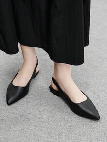 CUCCOO BIZCHIC 女士时尚黑色尖头平底鞋，简约通勤百搭乐福鞋 - 黑色 - 查看 1