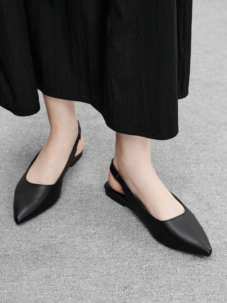 CUCCOO BIZCHIC 女士时尚黑色尖头平底鞋，简约通勤百搭乐福鞋 - 黑色 - 查看 1