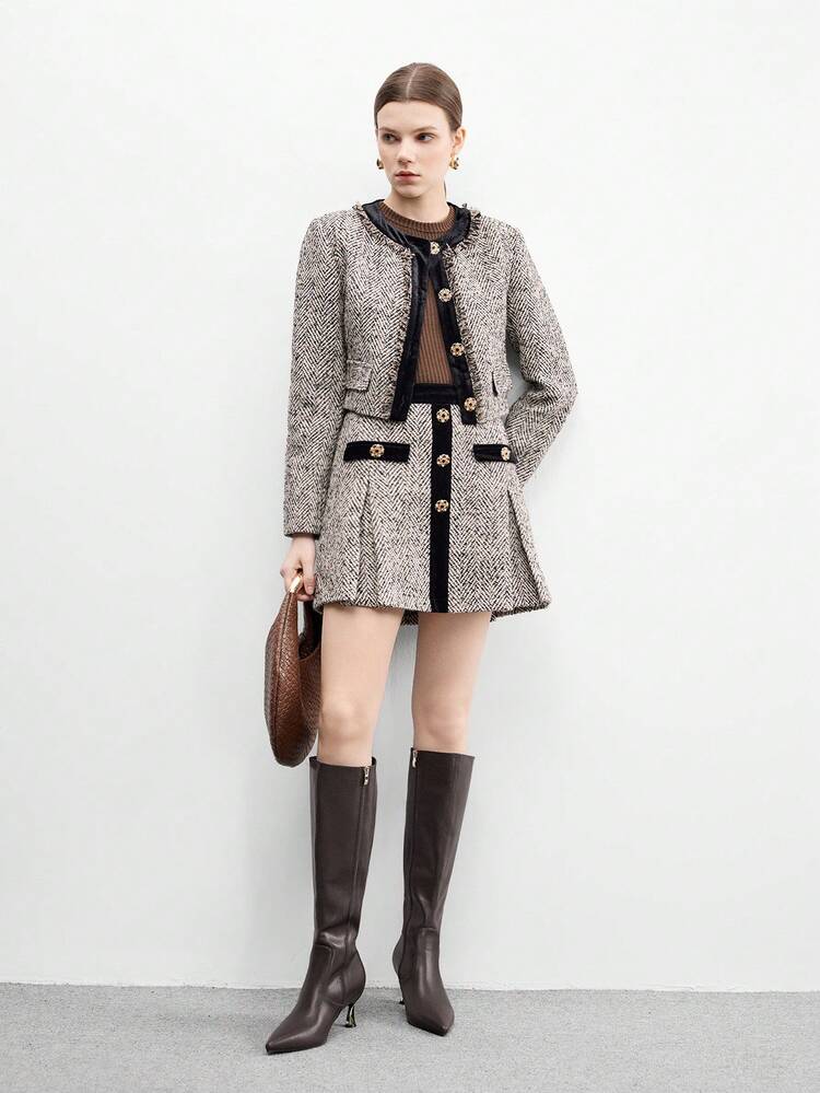 CUCCOO BIZCHIC Women's Fashion Pointed Toe Coffee Color Minimalist Elegant Versatile Commuting Side Zipper Thin Heel Tall Boots, Over-The-Knee Boots