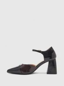CUCCOO BIZCHIC Women's Pointed Toe Contrast Color Buckle Design Fashionable High Heels For Daily Wear - Black - View 9