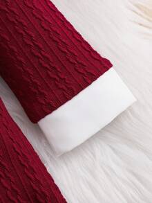 SHEIN Váy dài tay cổ bẻ chất liệu vải họa tiết thường ngày cho bé gái, thích hợp mặc vào mùa xuân, mùa thu, mùa đông, trong nhà, ngoài trời, trở lại trường, mặc hàng ngày - Màu Đỏ Sâu - Xem 5