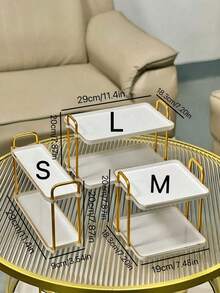 SHEIN 1pc Double Handled Double-Layer Square Tray For Wedding, Dining Table, Party, Cake, Modern Serving Tray For Home Use,Kitchen,Christmas Gift - White - View 7