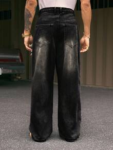 AXEPEAK Quần jean ống rộng dáng rộng, túi rách cho nam cỡ lớn - màu đen - Xem 2