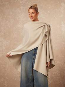 Lumalex Áo choàng VITNOS mùa thu đông cao cấp thanh lịch một bên vai tay rộng, viền bất đối xứng, cổ áo vải lanh, quần áo mùa thu, thích hợp cho đi chơi đêm, tiệc tùng, đêm hẹn hò, đồng quê, về quê, giải trí, kỳ nghỉ lễ, Halloween, Giáng sinh - Màu Khaki - Xem 7