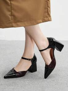 CUCCOO BIZCHIC Women's Pointed Toe Contrast Color Buckle Design Fashionable High Heels For Daily Wear - Black - View 3