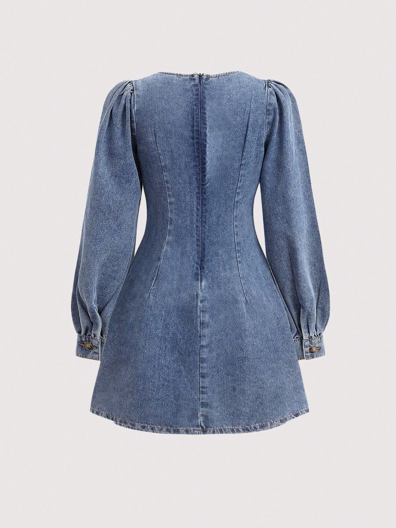 SHEIN فستان قصير بياقة مربعة من الجينز الأزرق للبن...