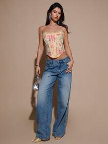 SHEIN BAE 夏季黄色碎花蕾丝上衣，适合日常约会、夜间外出、夜店、派对、聚会、鸡尾酒会、泳池派对、返校季、学期中、度假、办公室通勤等场合穿着。 - 黃色 - 查看 3