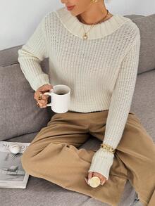 SHEIN Frenchy 女士时尚优雅套头长袖毛衣，秋冬季，粗针织保暖长袖毛衣，圆领露背系带毛衣，优雅毛衣，女士冬季毛衣，杏色毛衣，女士冬季毛衣，女士秋季毛衣，女士冬季毛衣，保暖毛衣，法式风格，圣诞毛衣，新年毛衣，女士感恩节毛衣，女士休闲毛衣，复古，简约，通勤，办公，日常穿着的理想之选 - 杏色 - 查看 6
