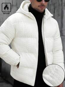 Manfinity CasualCool 男士秋冬针织提花连帽绗缝长袖羽绒服，宽松休闲舒适，男友礼物，街头风 - 白色 - 查看 3