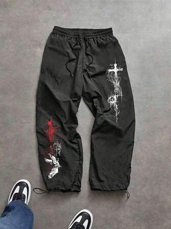 Sport MetroGents Men's Cross & Angel Print Drawstring Waist Sweatpants