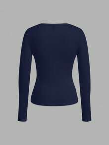 SHEIN EZwear 3 件套女士深 V 领修身休闲长袖 T 恤套装，秋冬 - 彩色 - 查看 3