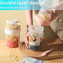 1 cốc đựng đồ ăn sáng mang đi, cốc đựng salad mang đi, hộp đựng sữa chua ngũ cốc yến mạch ăn nhẹ qua đêm, hộp đựng Parfait và hộp đựng nước sốt salad kèm nĩa cho bữa trưa, lọ đựng trái cây và rau củ - Nhiều màu - Xem 4