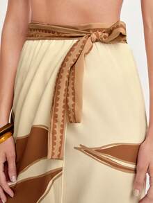 CAJUNI 女式波西米亚热带风棕色和米色印花休闲夏季沙滩泳衣罩衫纱笼裙 - 咖啡棕 - 查看 6