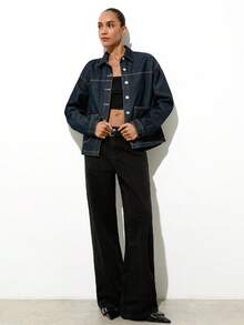 Maija 女士休闲长袖宽松牛仔外套，带口袋，冬季款