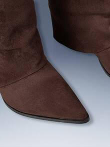 CUCCOO GRLICON 女式流苏尖头粗跟绒面西部靴，修身高筒靴，适合万圣节、圣诞节、派对、Y2K、朋克、机车风格 - 咖啡棕 - 查看 4