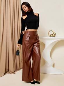 Lyxana Elegant Off-Shoulder High Neck Long Sleeve Knit Sweater - Black - View 8