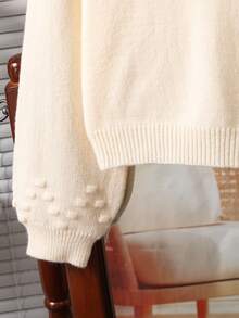 女童乡村手工刺绣可爱圆领长袖针织毛衣上衣，秋冬 - 米色 - 查看 5