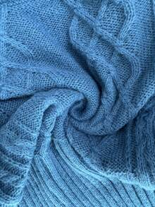 SHEIN Elenzya Sexy Off Shoulder Vintage Cable Knit Slim Fit Ribbed Cuff Long Sleeve Sweater For Women, Autumn/Winter - Teal Blue - View 7